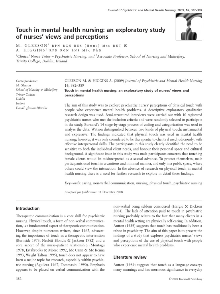 Touch in Mental Health Nursing, An Exploratory Study of Nurses' View ...