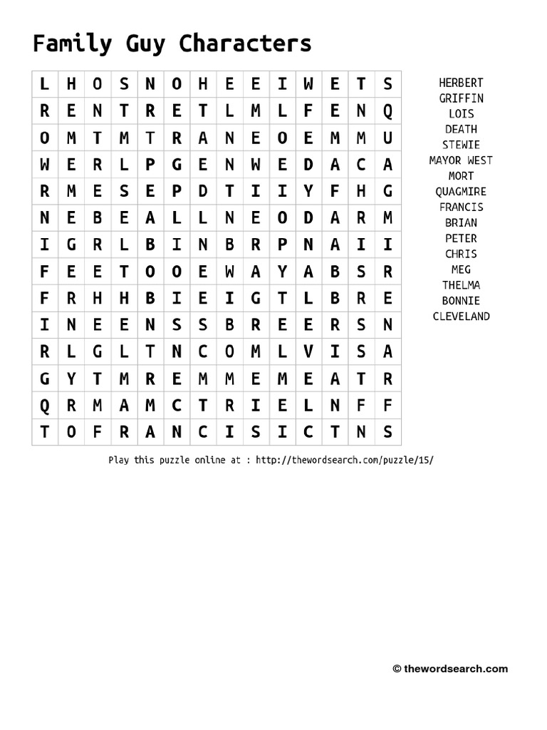 Family Guy Characters PDF