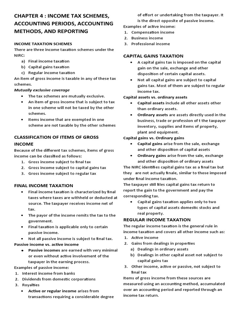 Income Taxation Chapter 4 Notes Pdf Gross Income Capital Gains Tax
