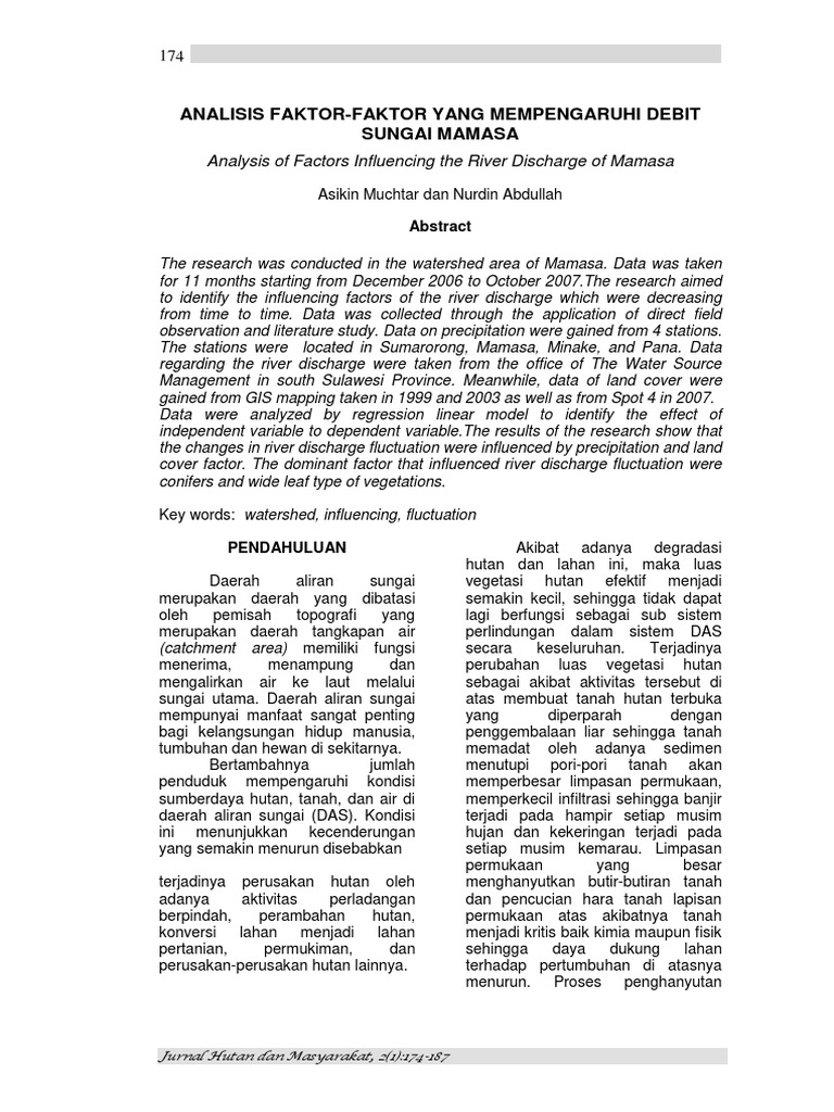 Analisis Faktor Faktor Yang Mempengaruhi Debit Sungai Mamasa Pdf