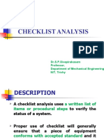Checklist Analysis: Dr.S.P.Sivapirakasam Professor, Department of Mechanical Engineering NIT, Trichy