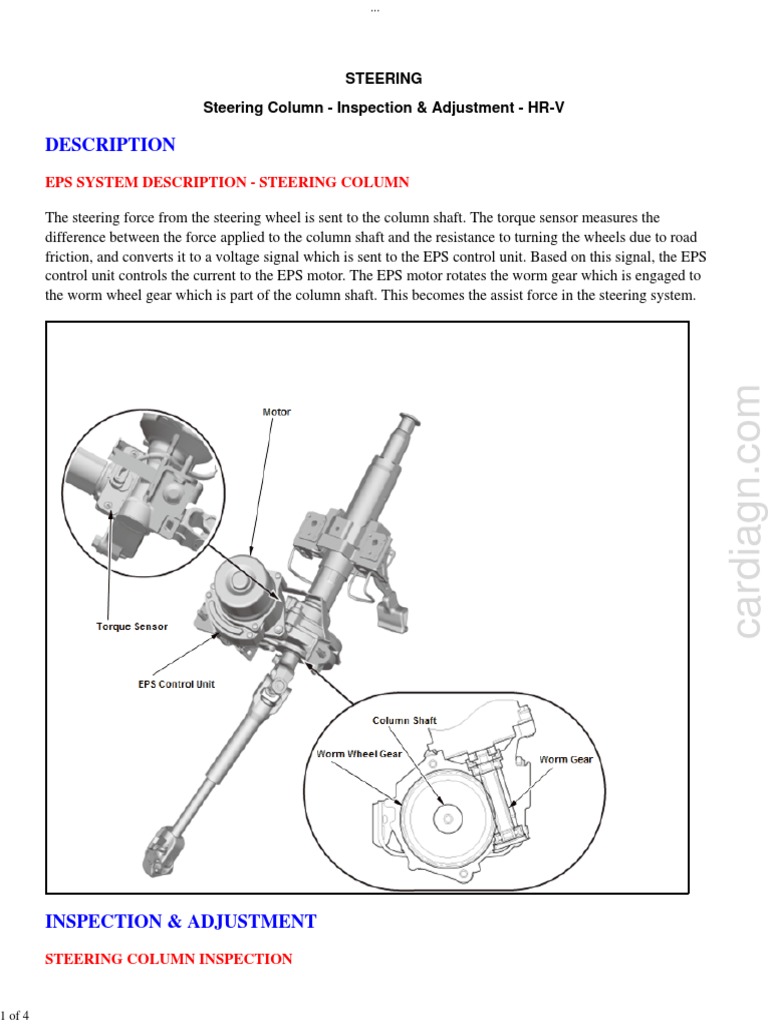 Description Steering Steering Column Inspection & Adjustment HRV
