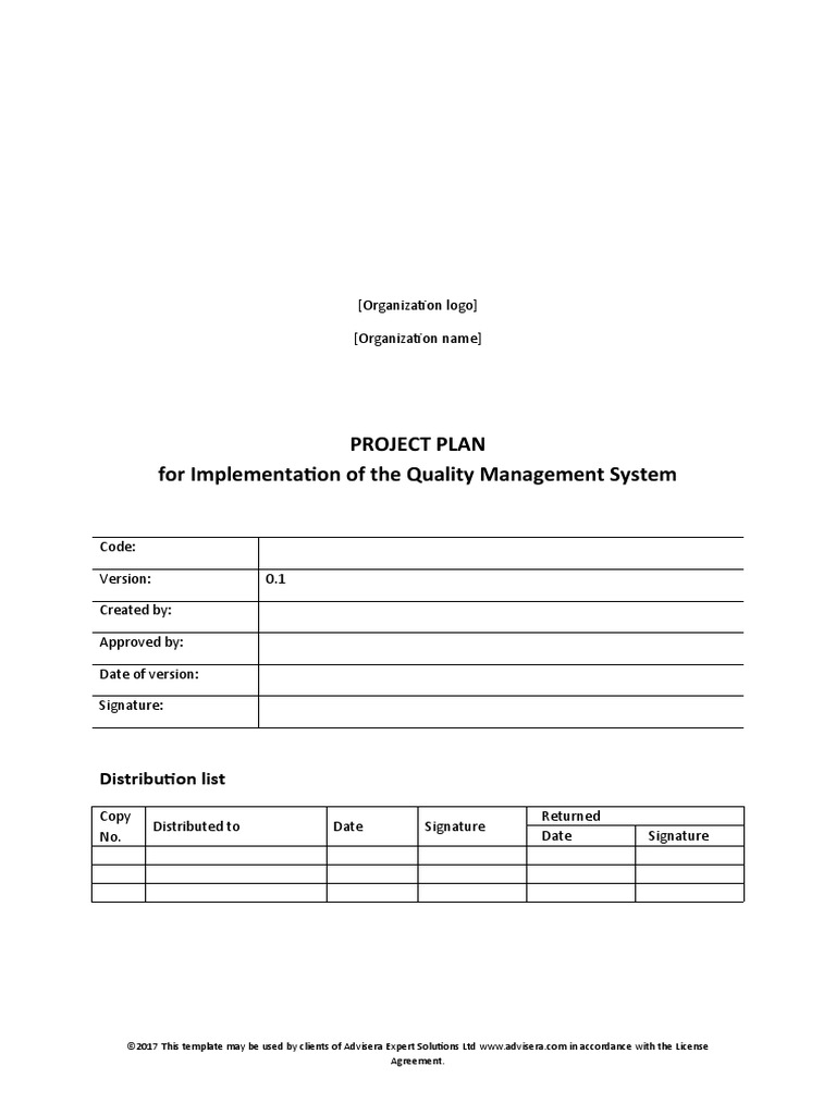 Project Plan For Implementation of The Quality Management System | PDF ...