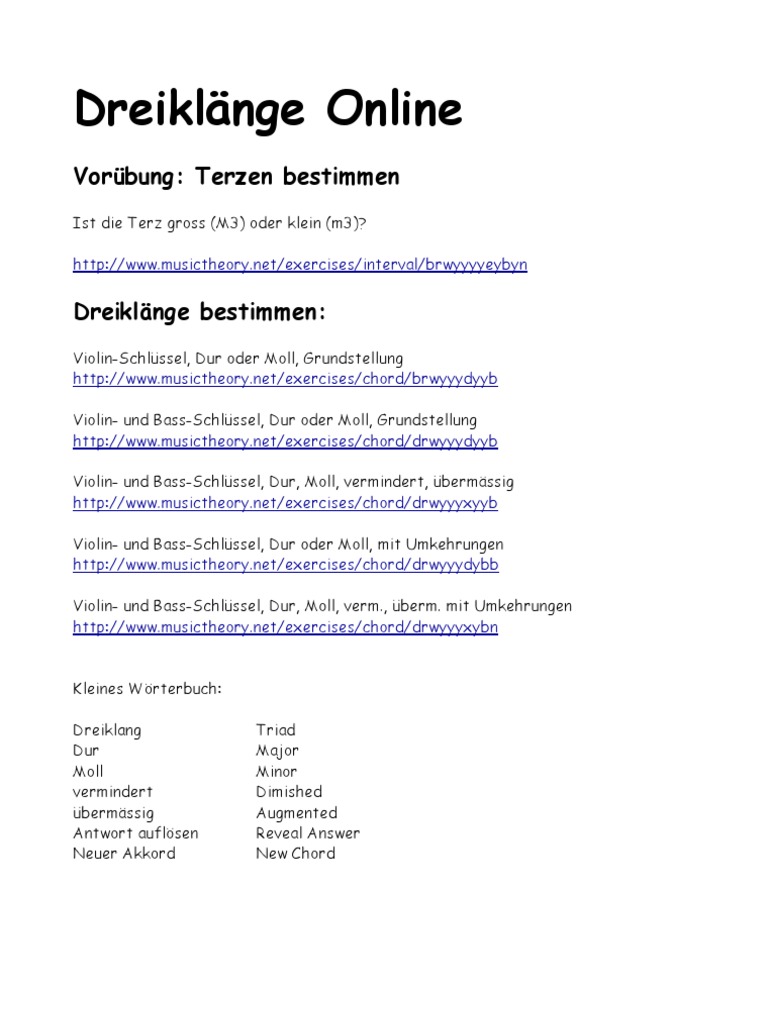 Dreiklange Bestimmen Online