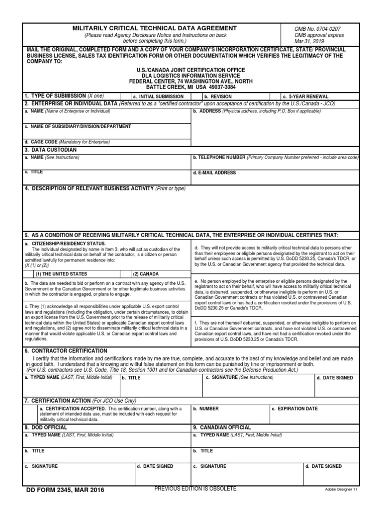 MilCrit Tech Data Agreement Form | PDF | Citizenship | United States ...