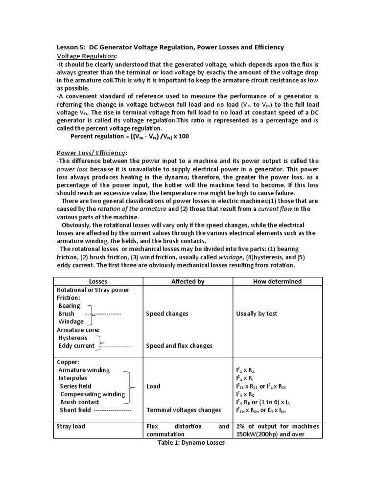 DC Generator Voltage Regulation and Losses | PDF | Electric Generator ...