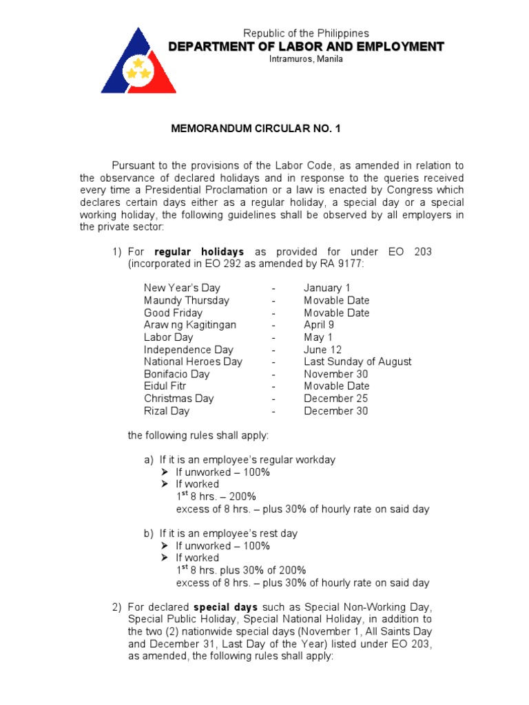 Dole guidelines holiday pay pdf