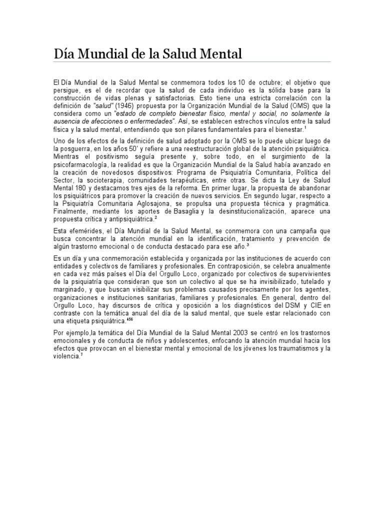 Día Mundial de La Salud Mental | PDF | Construccionismo social | Campos ...