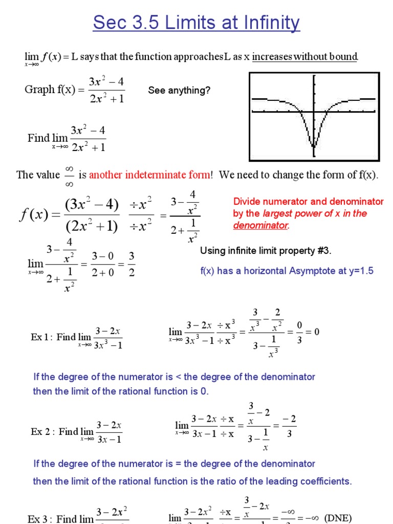 Sec 3.5 Limits at Infinity: X X FX X X | PDF | Fraction (Mathematics ...