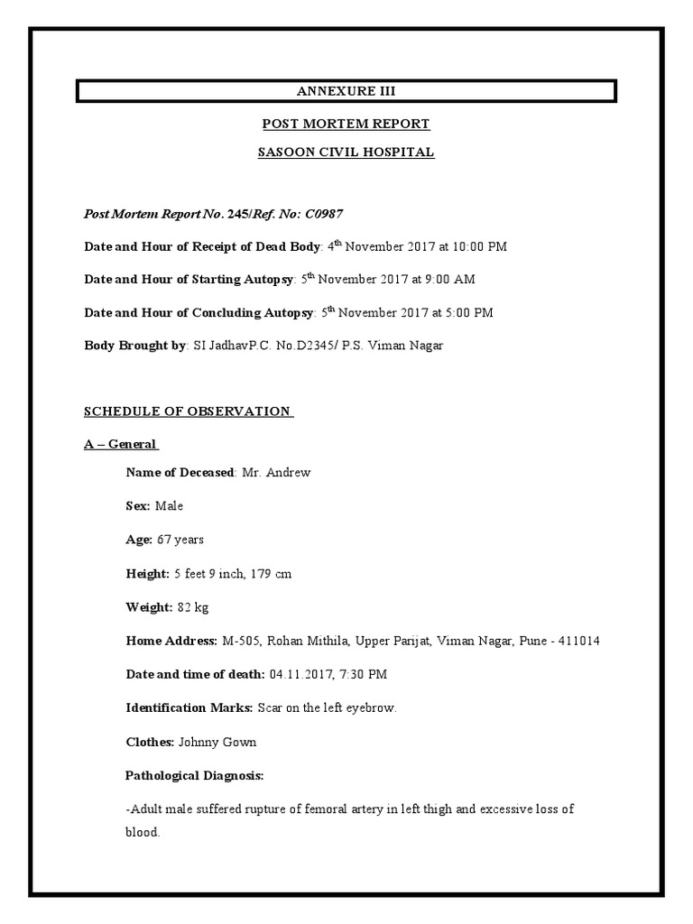 Post Mortem Report Final | Download Free PDF | Autopsy | Human Anatomy