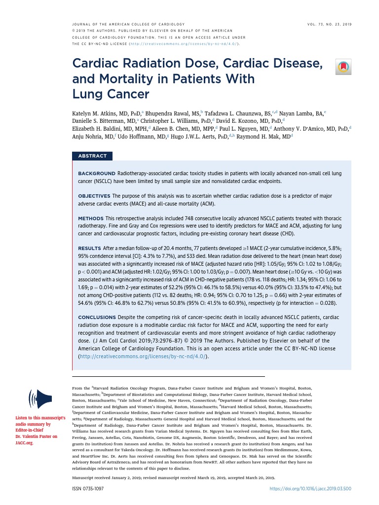 Cardiac Radiation Dose Cardiac Disease and Mortlaity in Patients WTH ...