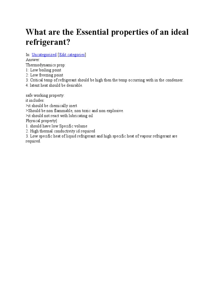 What Are The Essential Properties of An Ideal Refrigerant and Why Freon 12 Was Banned PDF
