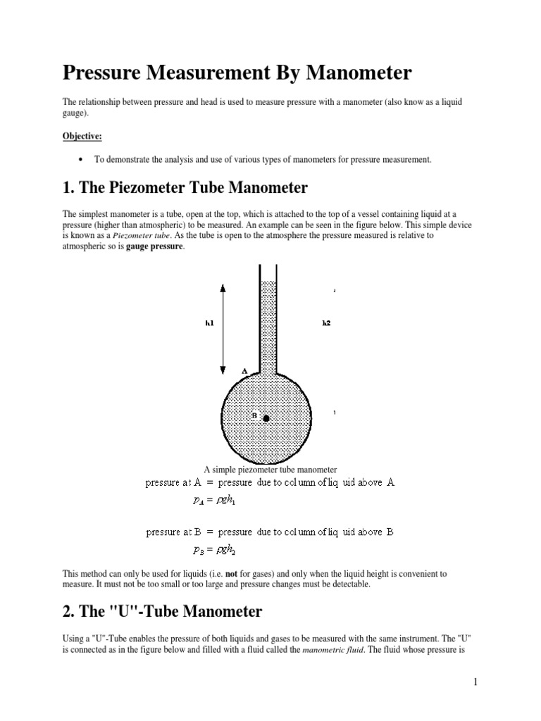 Pressure Measurement by Manometer - 2 | PDF | Pressure Measurement ...