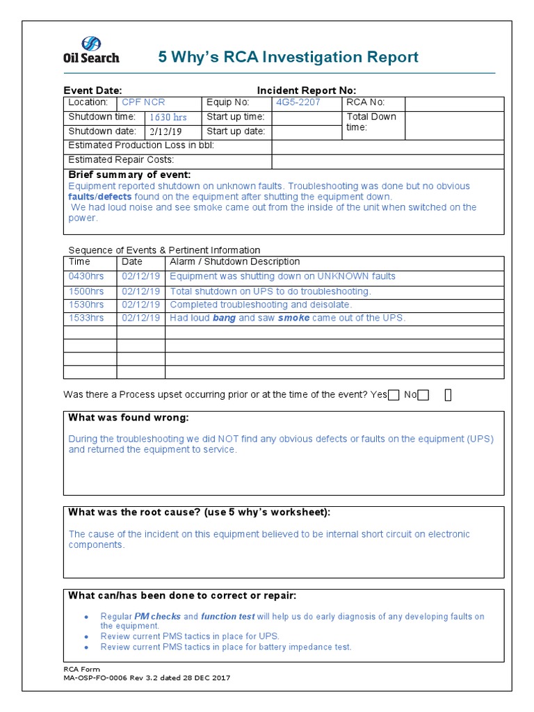 Whys Investigation Report Form | PDF | Troubleshooting | Electromagnetism