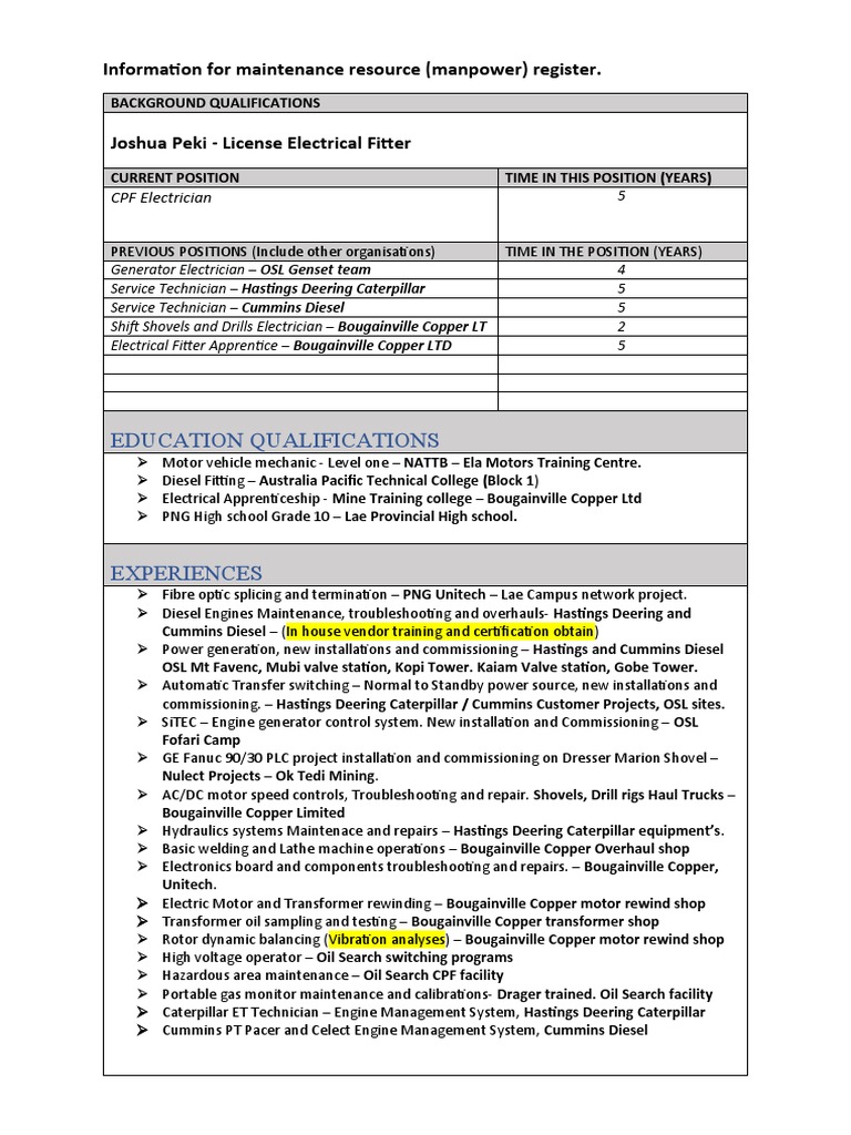Maintenance Resource - Knowledge Based 2 | PDF | Electrician | Cummins