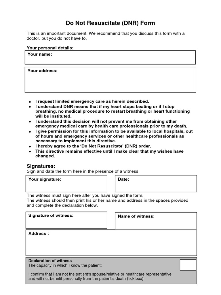 do not resuscitate (dnr) form: signatures | pdf | law