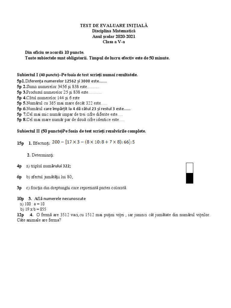 3 Test Initial Clasa A Va | PDF