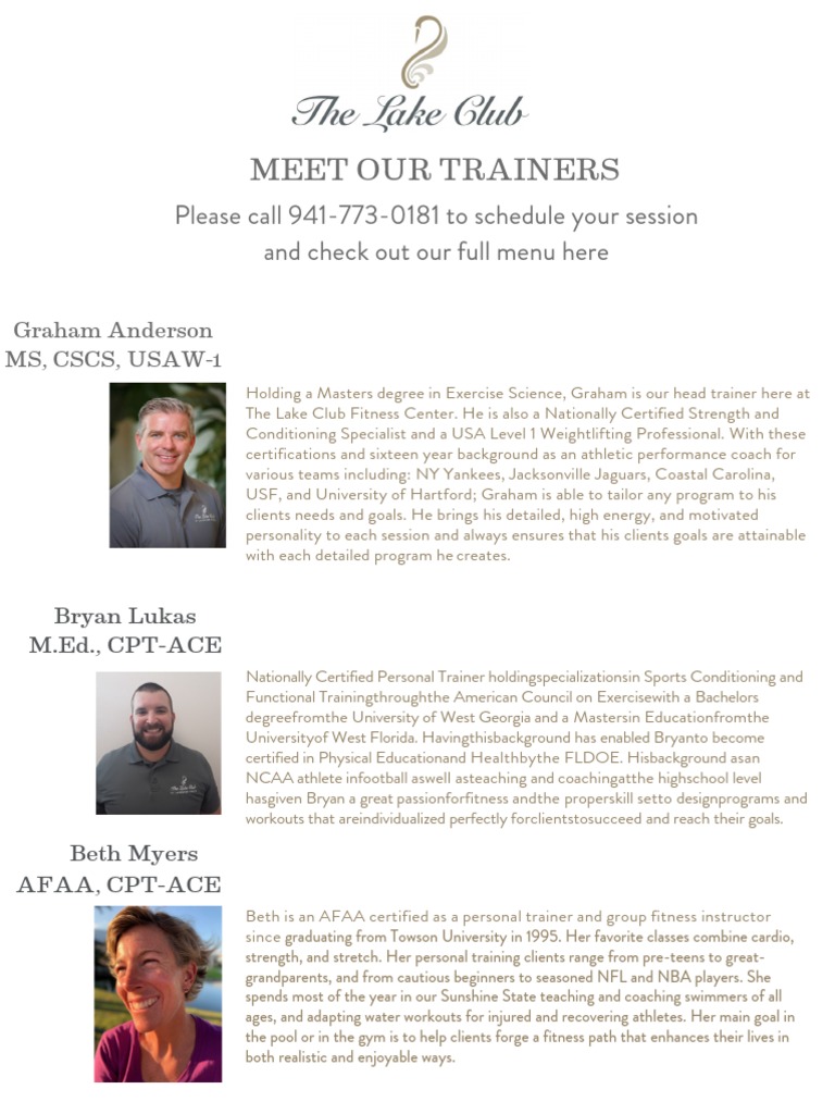 Lake Club Fitness Trainer Profiles | PDF