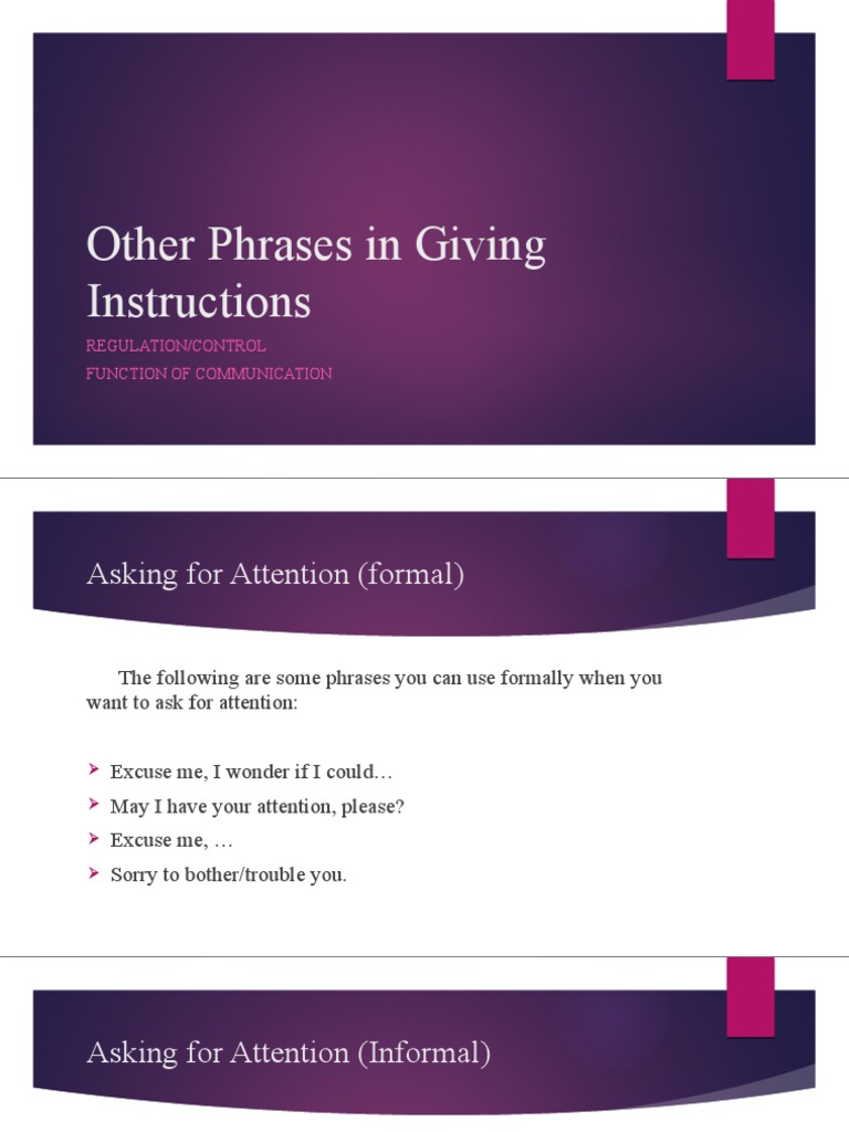 Other Phrases in Giving Instructions: Regulation/Control Function of ...