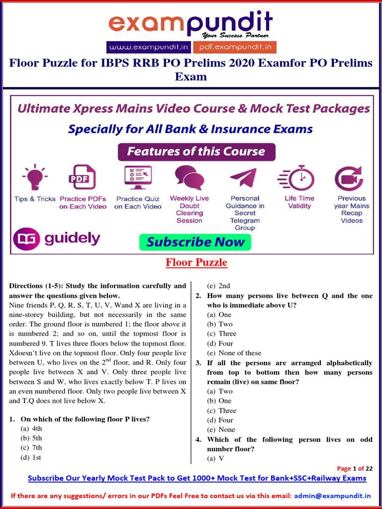 Floor Puzzle Questions PDF For Ibps RRB Po 2020 Prelims Exam Download