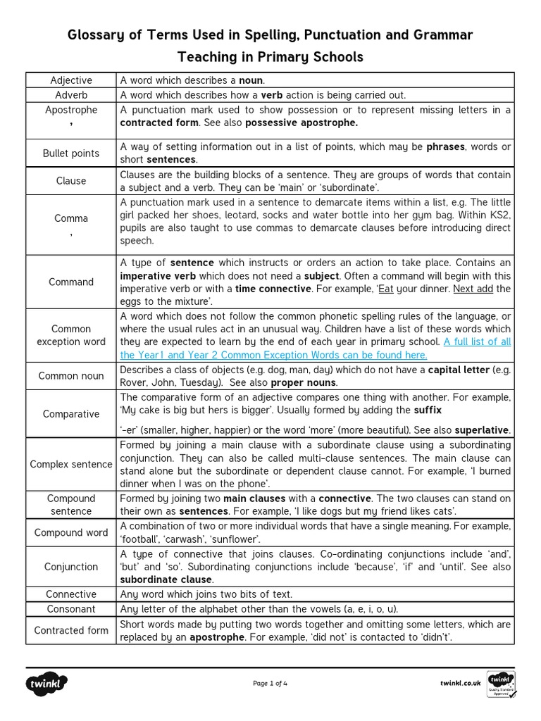 GOOD Glossary All English Terms | PDF | Verb | Clause