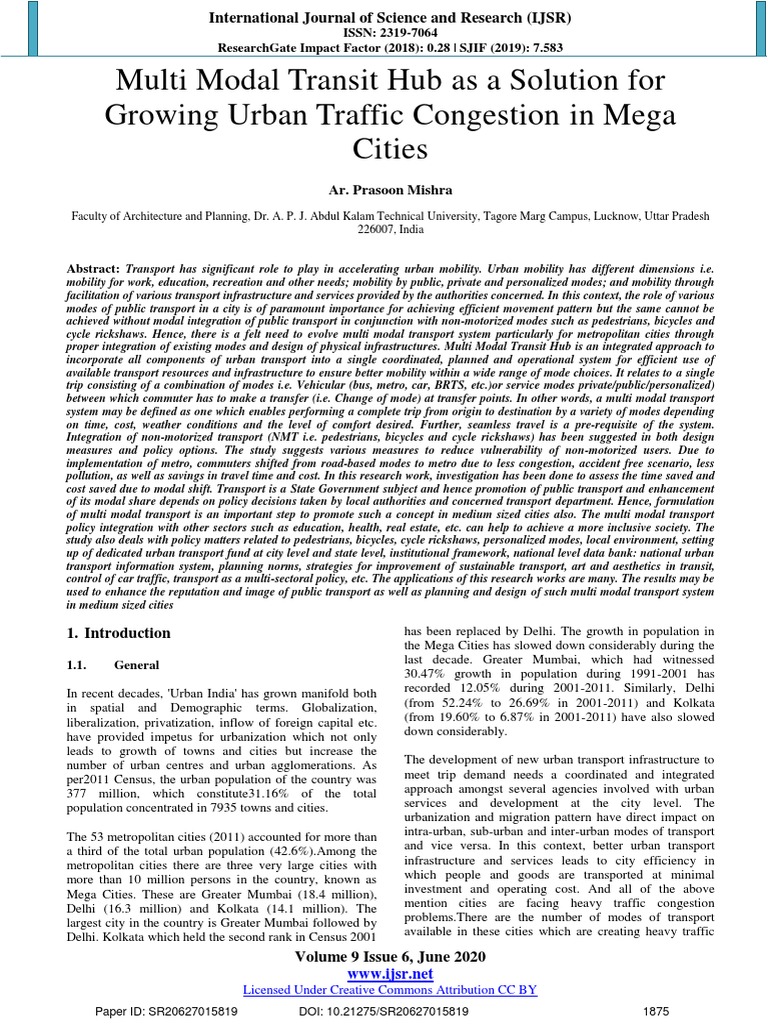 Multi Modal Transit Hubs for Urban Traffic | PDF | Public Transport ...
