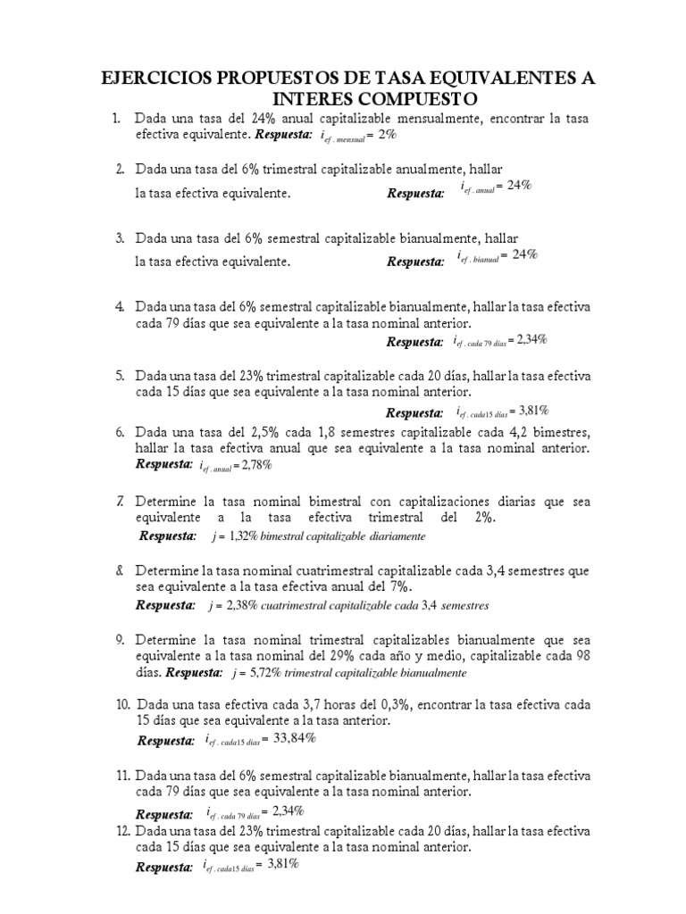 Ejercicios de Tasa Efectiva y Nominal | PDF | Negocios