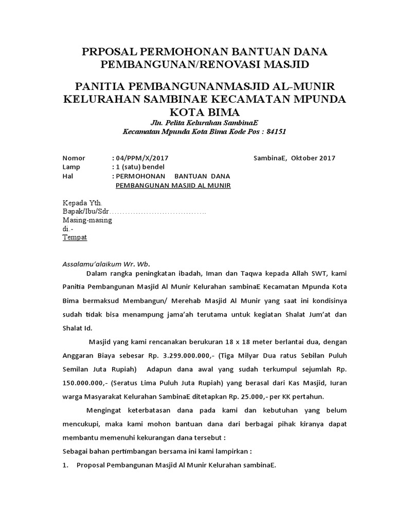 Proposal Bantuan Dana Pembangunan Masjid | PDF