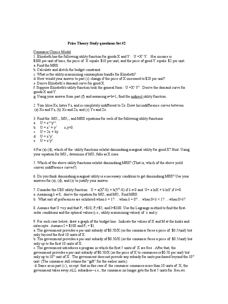 Consumer Choice Problems Pdf Labour Economics Microeconomics