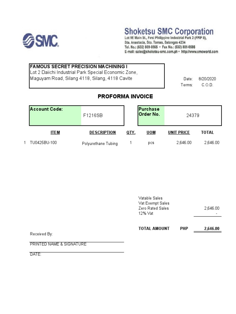 Proforma Invoice for Polyurethane Tubing | PDF