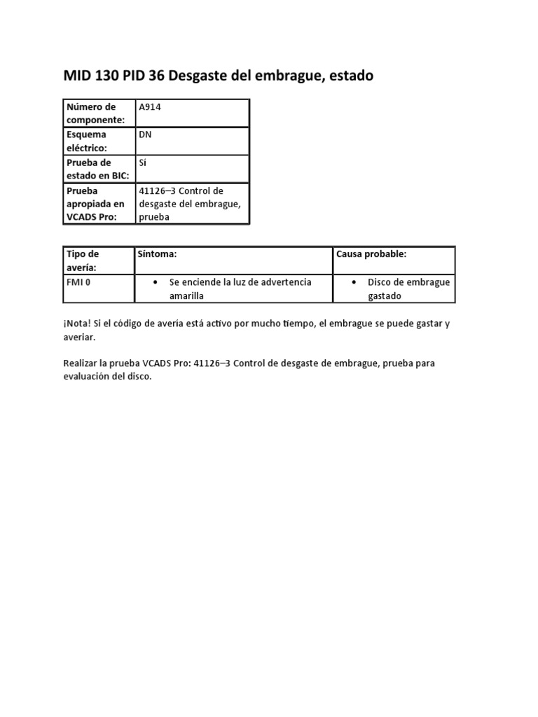MID 130 PID 36 Desgaste Del Embrague PDF