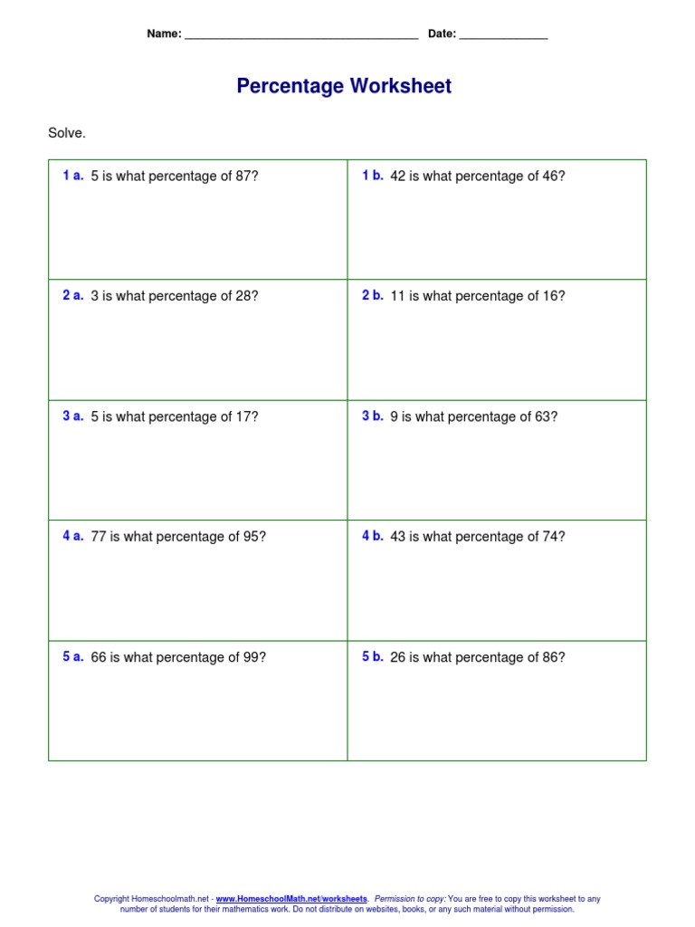 Percentage Worksheet: Name: - Date | PDF