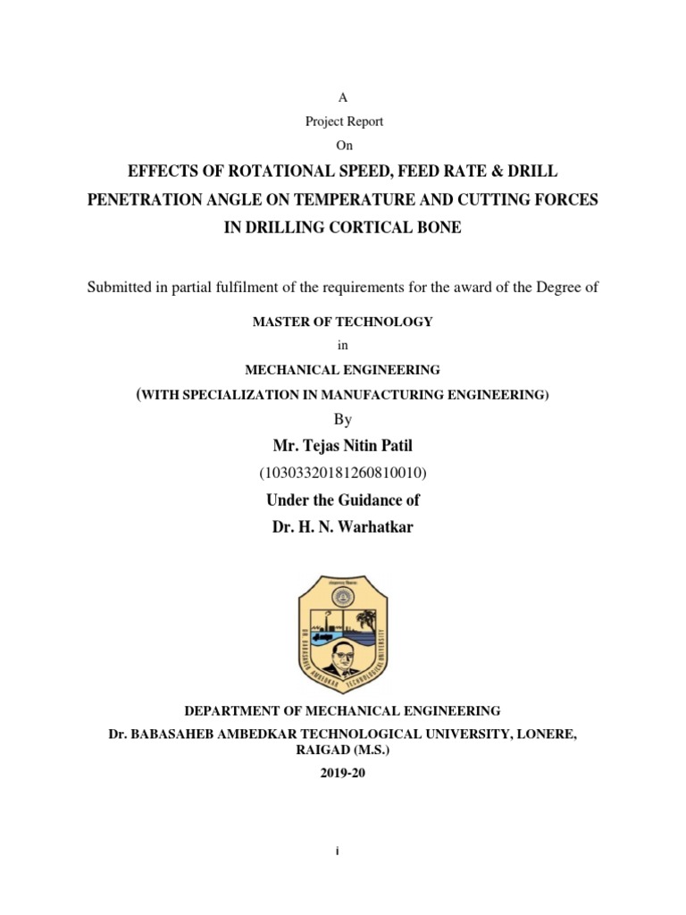 M Tech Projects - Engineering Project MTP REPORT | PDF | Drilling ...