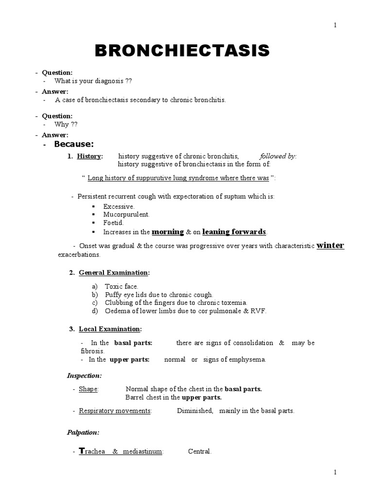 Diagnosis and Assessment of Bronchiectasis | PDF | Diseases And ...