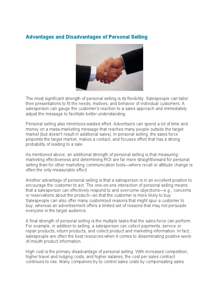 Advantages and Disadvantages of Personal Selling | PDF | Sales