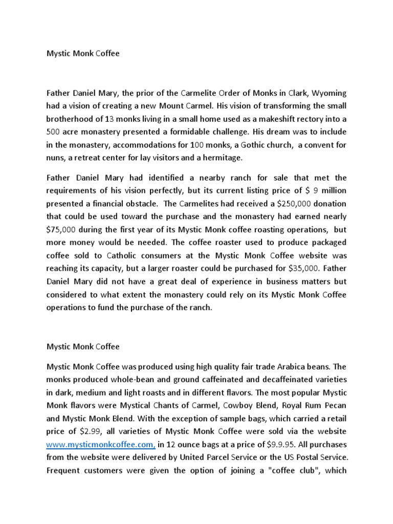 Mystic Monk Coffee PDF Coffee Starbucks