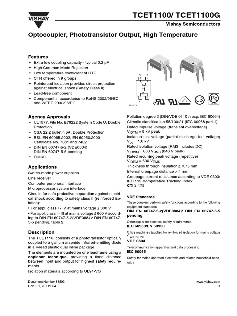 Optocoupler, Phototransistor Output, High Temperature Technical