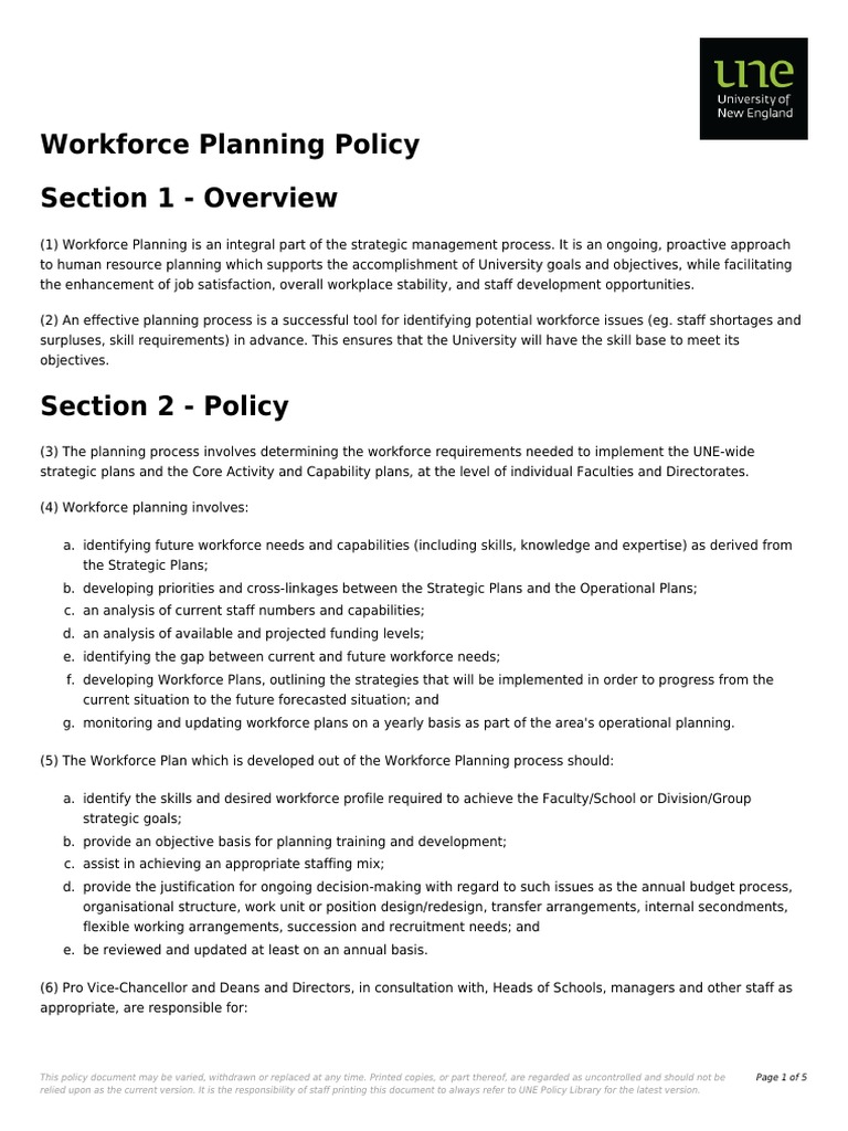 Workforce Planning Policy Section 1 - Overview: Page 1 of 5 | PDF ...