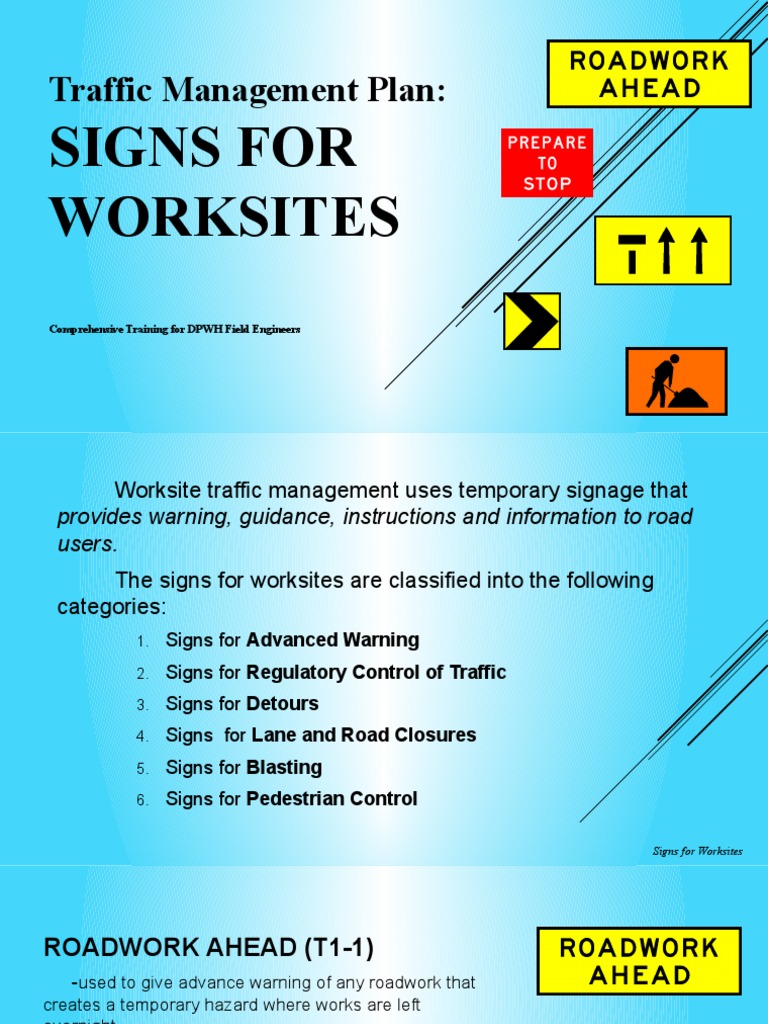 DPWH Worksite Traffic Signage Guide | PDF | Speed Limit | Traffic