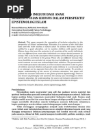 Pendidikan Inklusi Bagi Anak Berkebutuhan Khusus Dalam Perspektif Epistemologi Islam