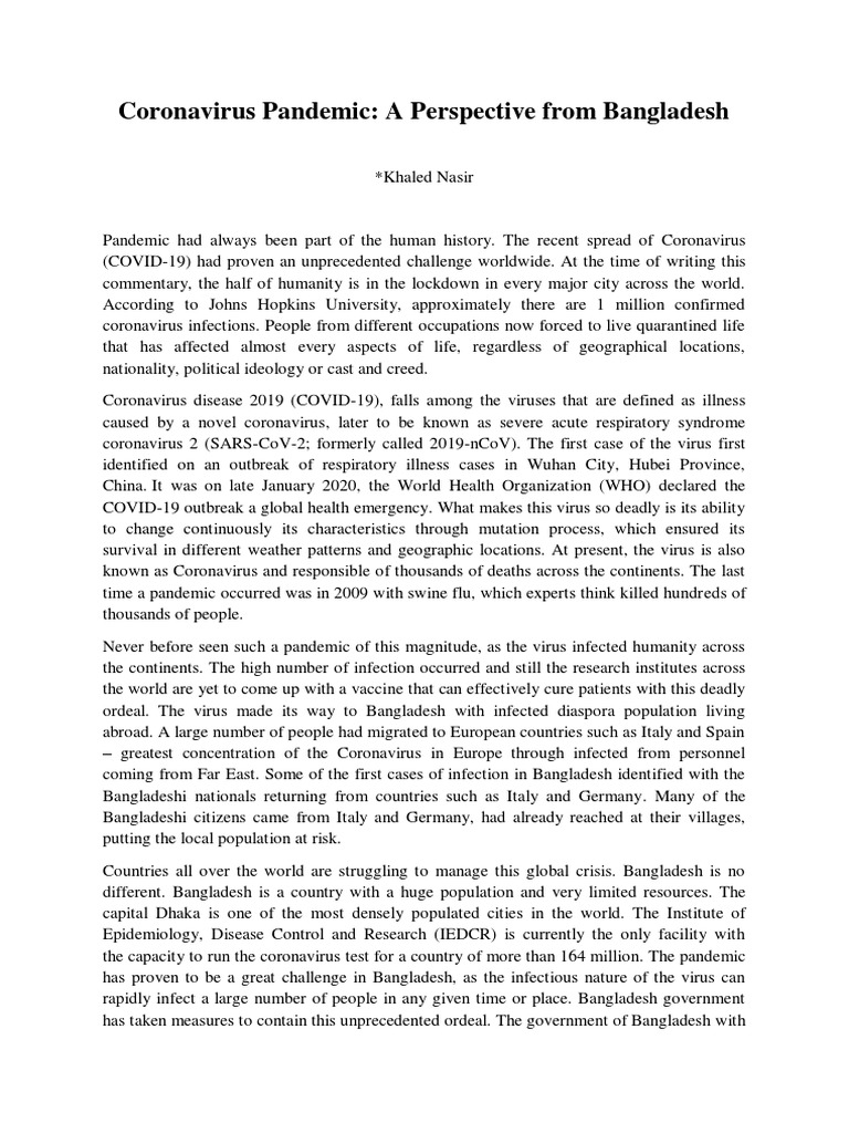 COVID-19 Impact and Response in Bangladesh | PDF | Pandemic | Infection