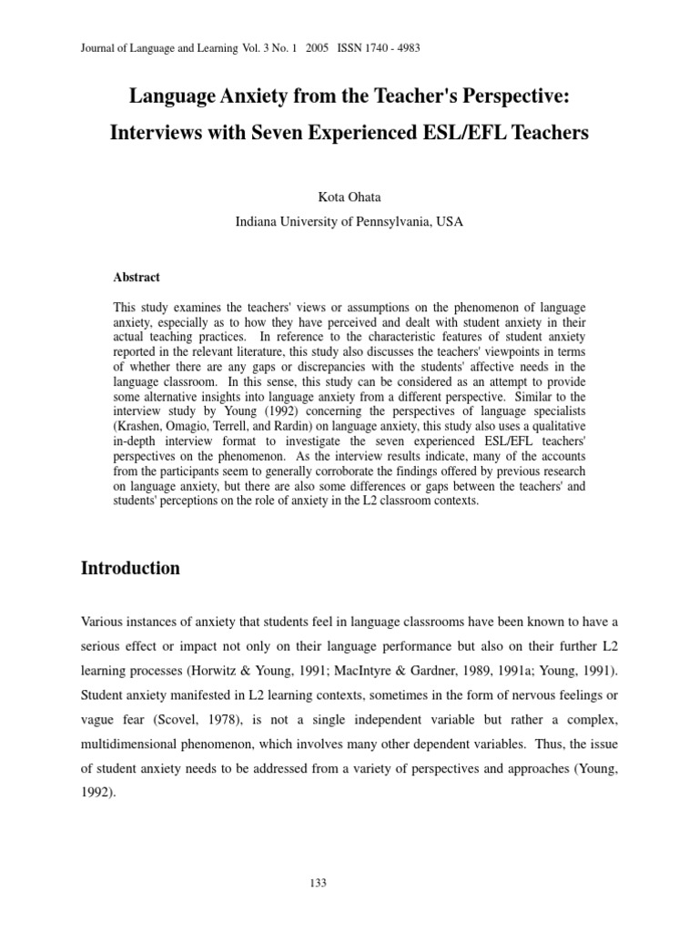 JLL - Language Anxiety | PDF | English As A Second Or Foreign Language ...