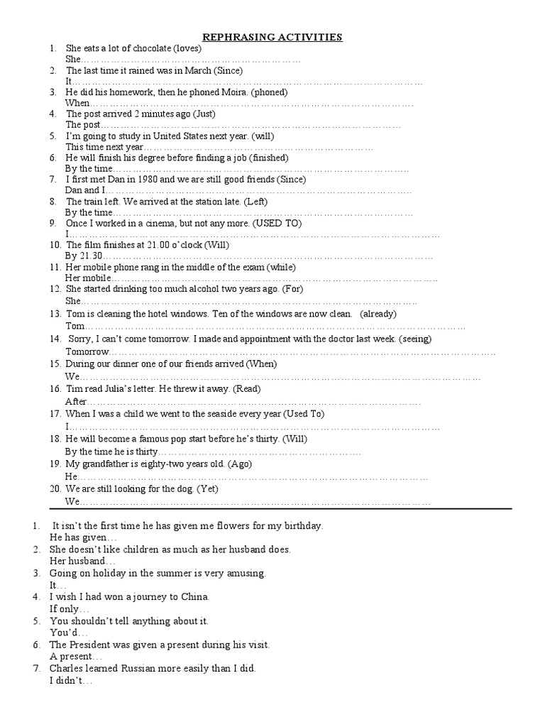 Rephrasing Exercises with Answers | PDF | Art