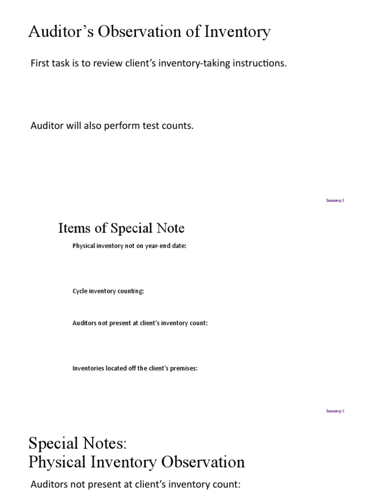 Auditor's Observation of Inventory: First Task Is To Review Client's ...