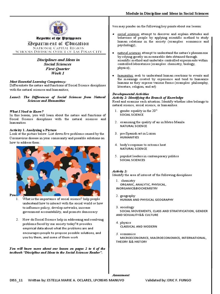 Grade 11 DISS Module No. 1 PDF Natural Sciences Social Science