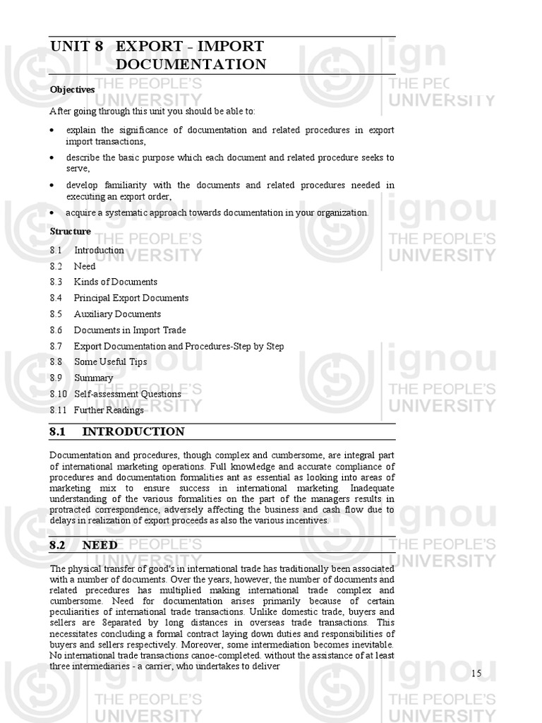 Unit 8 Export - Import Documentation: Objectives | PDF | Letter Of ...
