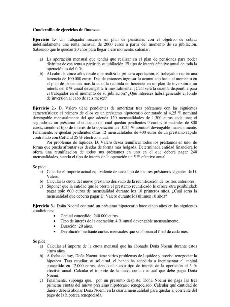 Ejercicios Prácticos de Finanzas Personales | PDF | Hipoteca Comercial ...