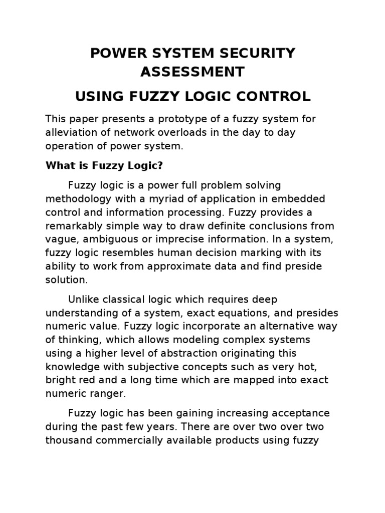 Fuzzy Logic for Power System Security | PDF