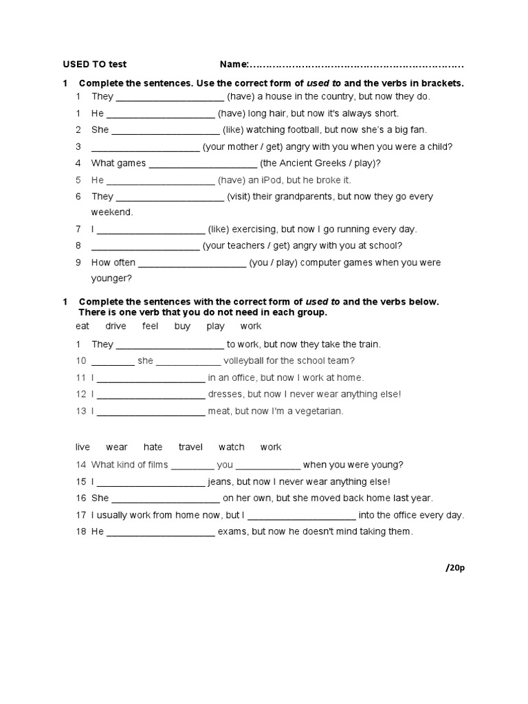 USED TO Test | PDF | Games & Activities