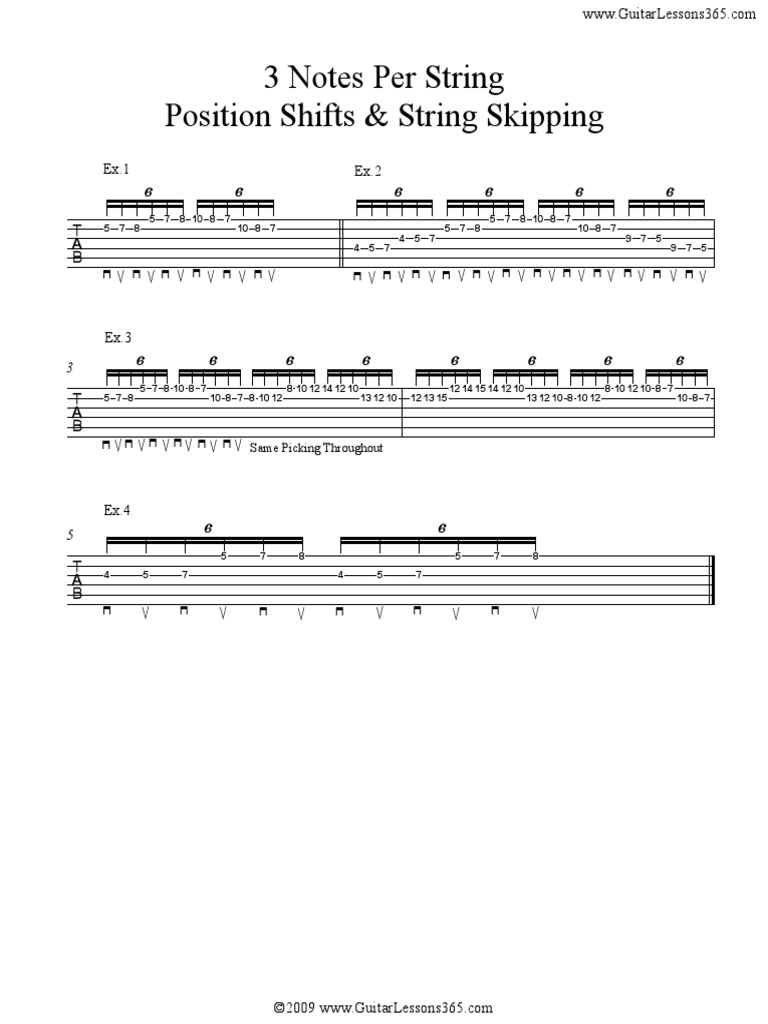 3 Notes Per String Position Shifts & String Skipping | PDF